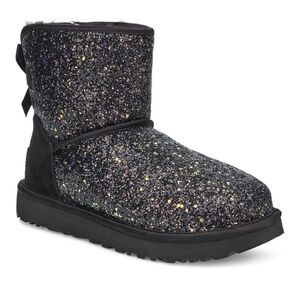 UGG AUSTRALIA CLASSIC MINI BOW CHUNKY GLITTER COSMOS BOOTIES BLACK 6.5